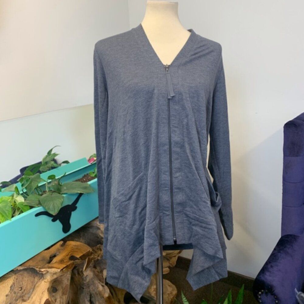 New LOGO by Lori Goldstein French Zip front in dark charcoal | Size XS